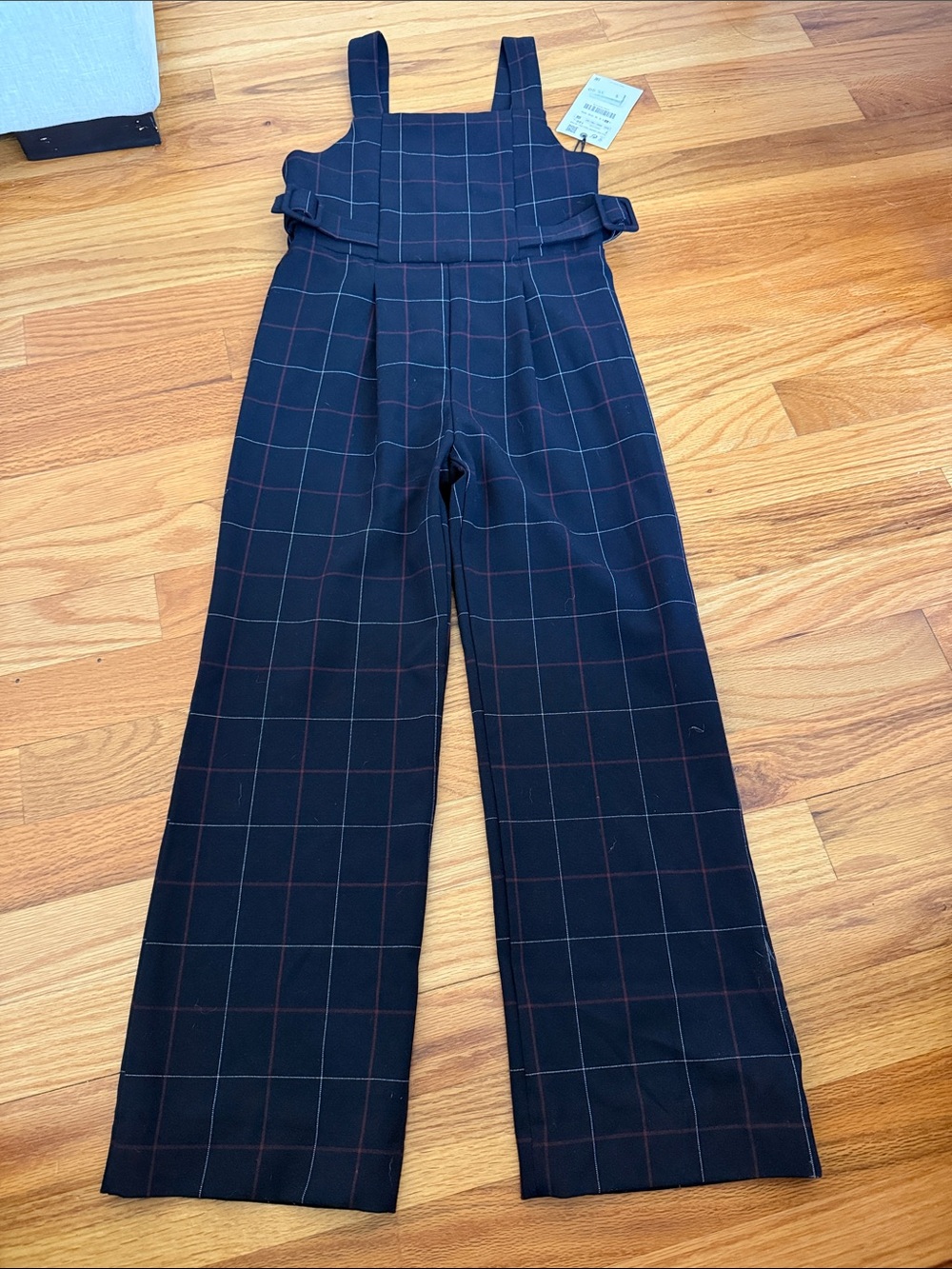Zara Black Jumpsuit with Red Windowpane Plaid